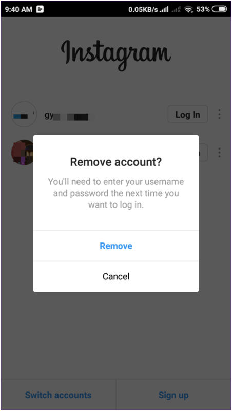 how to remove a remembered account on Instagram.