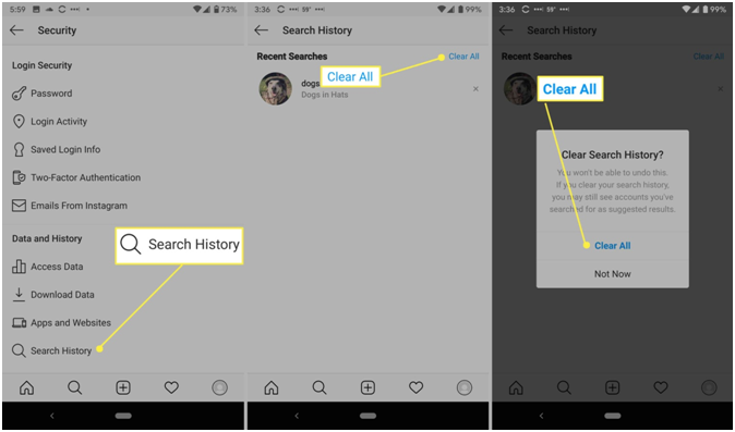 how can you clear search history on Instagram