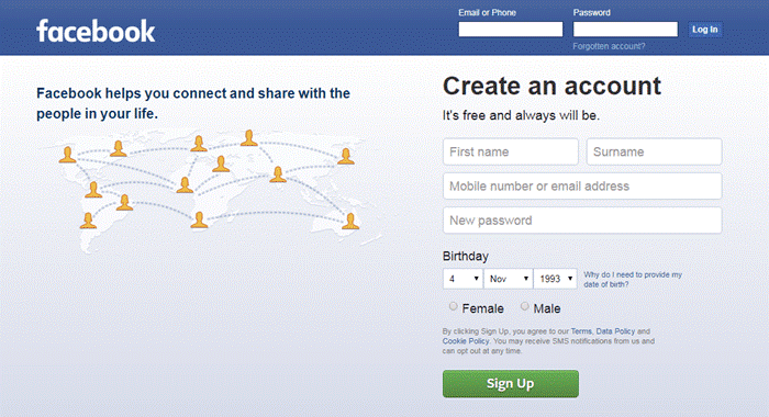 Apri Facebook e accedi con il tuo ID utente e password